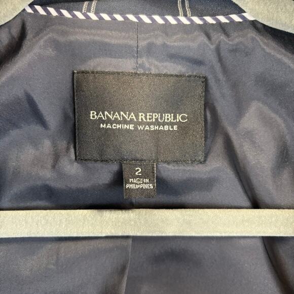 Banana Republic Blazer Womens 2 Navy Academia Preppy Business Plaid Windowpane - Picture 6 of 12
